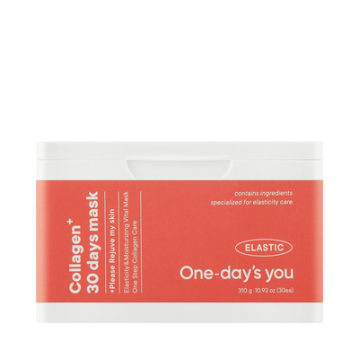 Rød æske med teksten "Collagen + 30 days mask" og "One-day's you" for elasticitetspleje.