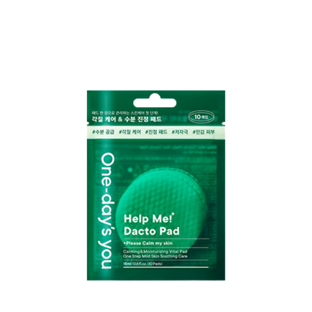 Grøn pakke med teksten "One-day's you Help Me! Dacto Pad" og koreansk skrift.