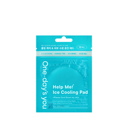 Turkis pakke med teksten "One-day's you" og "Help Me! Ice Cooling Pad", indeholder 10 stk.