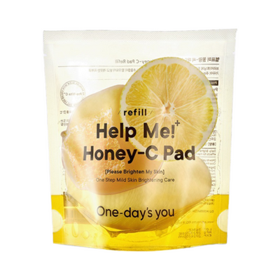 Produktpose med citronskive og honning samt teksten "Help Me! Honey-C Pad" og "One-day's you".