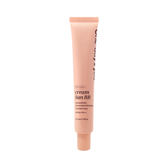 Peachfarvet tube med teksten "cream Sun BB", anti-forurening, SPF 50+, 50ml.