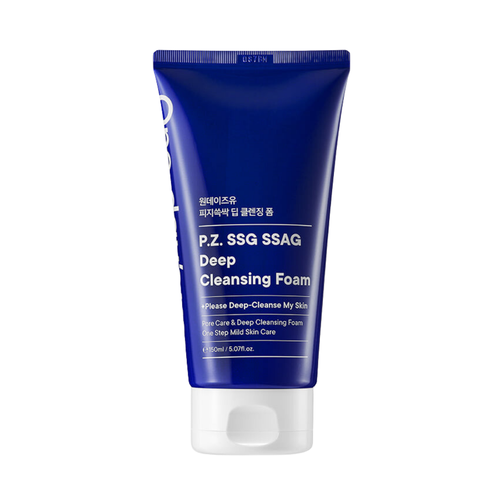 Blå tube med teksten "P.Z SSG SSAG Deep Cleansing Foam", 150 ml.