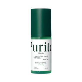 Grøn flaske med teksten "Purito SEOUL - Wonder Releaf Centella Serum".