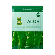 Grøn pakke med aloe vera-billede og teksten "Farm Stay Aloe Visible Difference Mask Sheet".