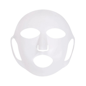 Hvid genanvendelig silikonemaske med udskæringer til øjne, næse og mund.