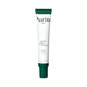 Hvid tube med grøn hætte, mærket "Purito SEOUL Wonder Releaf Centella Eye Cream."