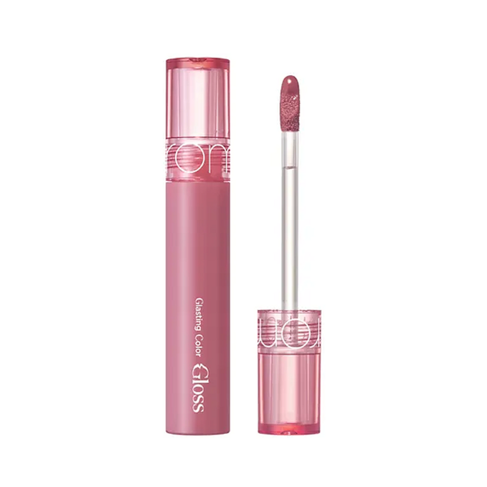 Pink lipgloss med applikator, elegant emballage, mærket "Glasting Color Gloss".