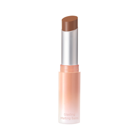 Rom&nd Glasting Melting Balm i Nu Beige, brunlig farve, gradient emballage i fersken og pink.
