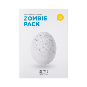 Produktæske med teksten "Zombie Pack" og et billede af et revnet æg på en hvid baggrund.