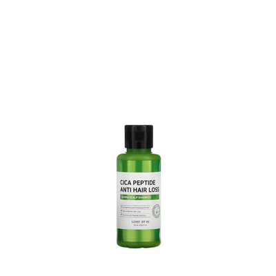 Grøn flaske med sort låg, Some By Mi Cica Peptide Anti Hair Loss Shampoo, 60 ml.