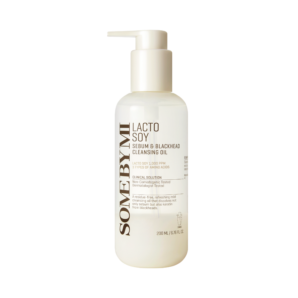 Flaske med pumpedispenser, Some By Mi Lactosoy Sebum & Blackhead Cleansing Oil, 200 ml.