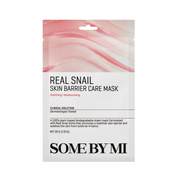 Produktet "Real Snail Skin Barrier Care Mask" fra Some By Mi med beroligende og fugtgivende egenskaber.
