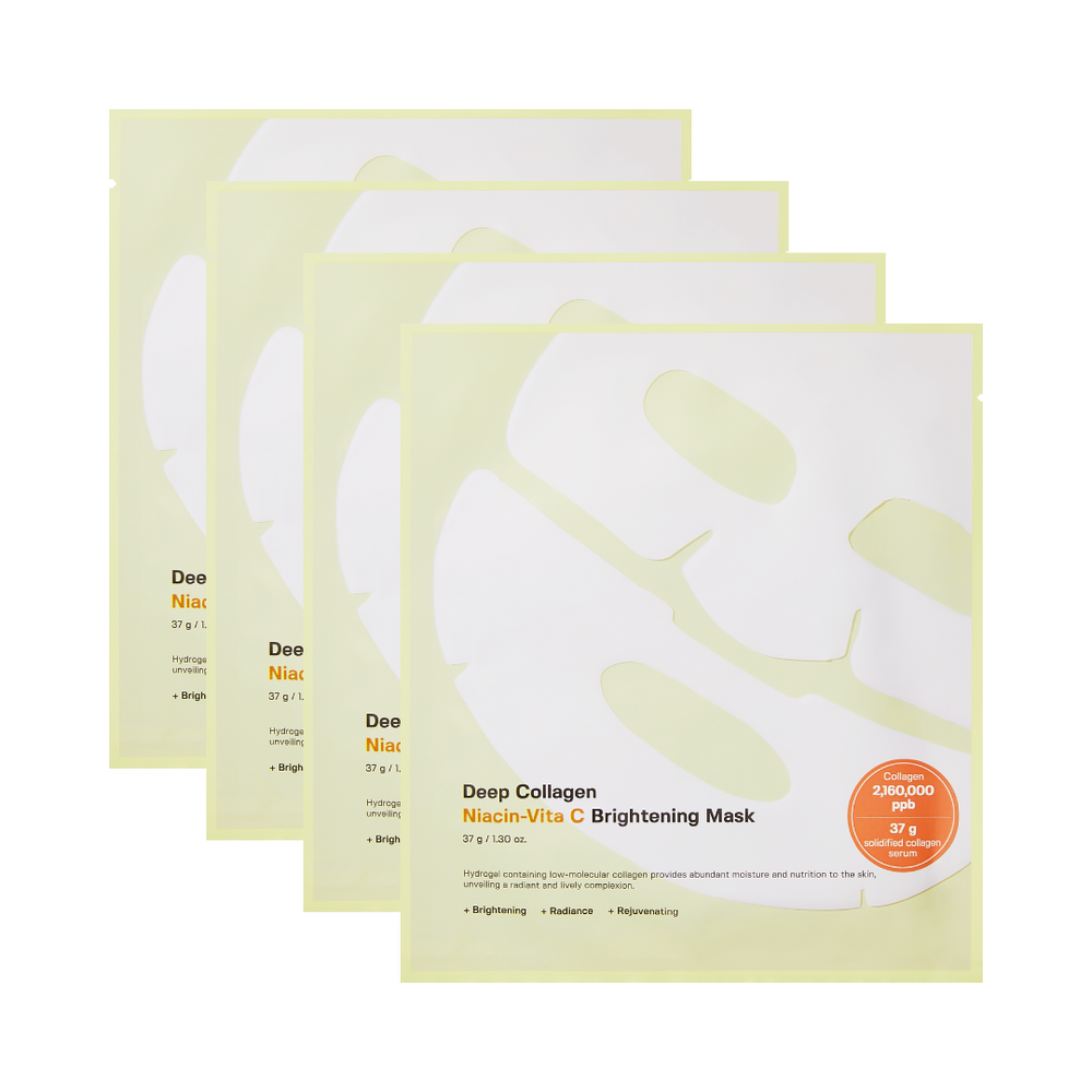 Fire gule pakker med Sungboon Editor Deep Collagen Niacin Vita C Brightening Mask.
