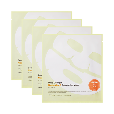 Fire gule pakker med Sungboon Editor Deep Collagen Niacin Vita C Brightening Mask.