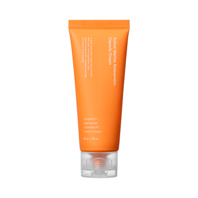 Orange tube med hvid tekst, indeholder Astaxanthin creme. 50g.