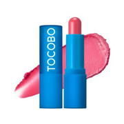 Blå læbestift med "TOCOBO" og rose farvet lip balm.