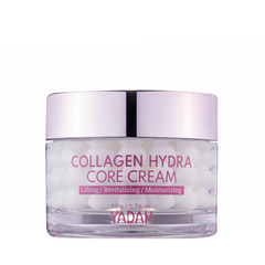Yadah Collagen Hydra Core Cream med sølv låg, 50g; løftende, revitaliserende, fugtgivende.