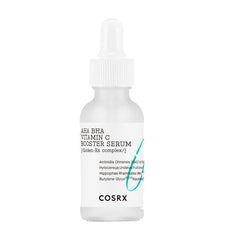 Cosrx serumflaske med hvid pipette, etikette med produktnavn og ingredienser.