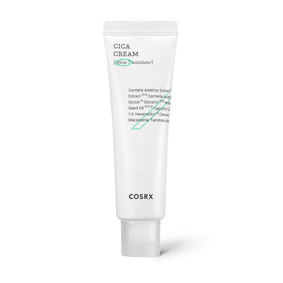 Hvid tube med teksten "Cica Cream" og mærket Cosrx.