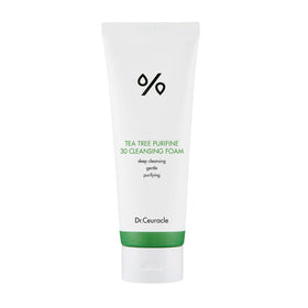 Hvid tube med grøn skrift: "Tea Tree Purfine 30 Cleansing Foam" fra Dr. Ceuracle.