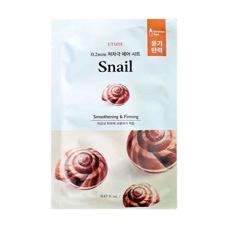 Ansigtsmaske med sneglemotiv, tekst "Smoothening & Firming", 0.67 fl. oz.