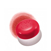 Rød fwee Lip&Cheek Pudding Pot med sløret rosacirkel baggrund.