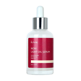 iUNIK Noni Light Oil Serum i hvid flaske med rød etiket og pipettetop. 50 ml.