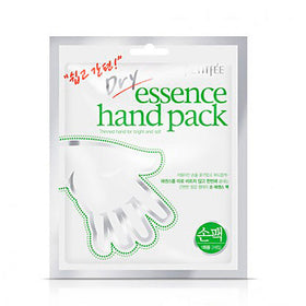 Pakke med grønt "essence hand pack" og en illustreret handske. Tekst: "Dry" håndskrevet.